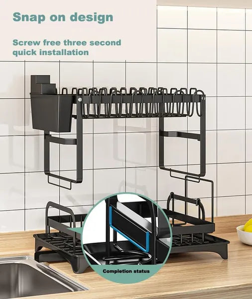 2-Tier Dish Drying Rack with Drainboard – Rustproof & Space-Saving