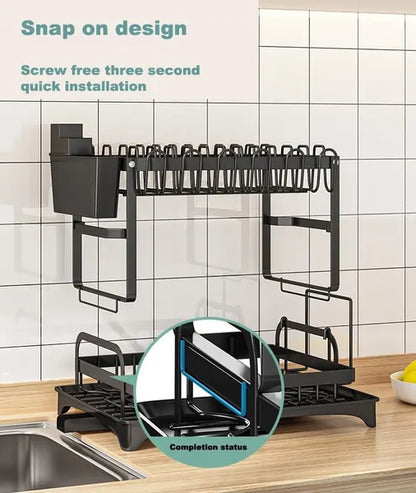 2-Tier Dish Drying Rack with Drainboard – Rustproof & Space-Saving