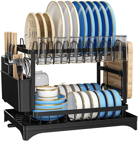 2-Tier Dish Drying Rack with Drainboard – Rustproof & Space-Saving