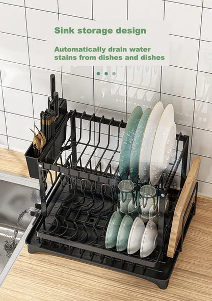 2-Tier Dish Drying Rack with Drainboard – Rustproof & Space-Saving